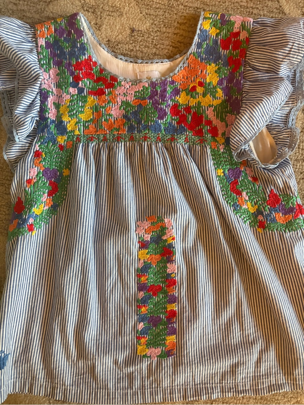 Embroidered Floral Cotton Blouse in Blue and Multicolor - Picture 4 of 6